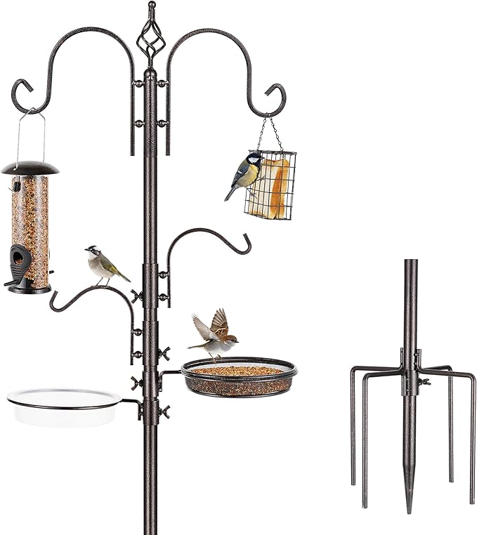 ERYTLLY Bird Feeding Station Kit Bird Feeder Pole Wild Bird Feeder Hanging Kit Planter Hanger Multi Feeder Hanging with Metal Suet Feeder Bird Bath for Attracting Wild Birds