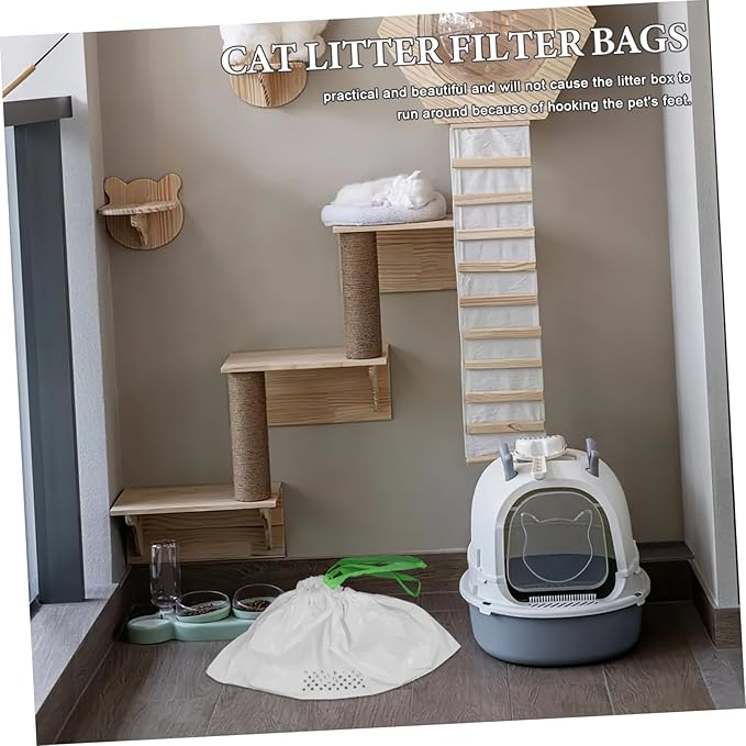 7Pcs Cat Litter Filter Bags Easy Pick Up Litter Cleaning Supplies with Hidden Pull Strap Design White for Hassle Cat Waste Disposal