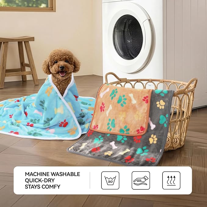 LINENLUX 1 Pack 3 Blankets Super Soft Fluffy Premium Fleece Dog Blankets for Puppy Cat Pet Blanket Flannel Throw Warm Sleep Bones and Claws 31x20 inches
