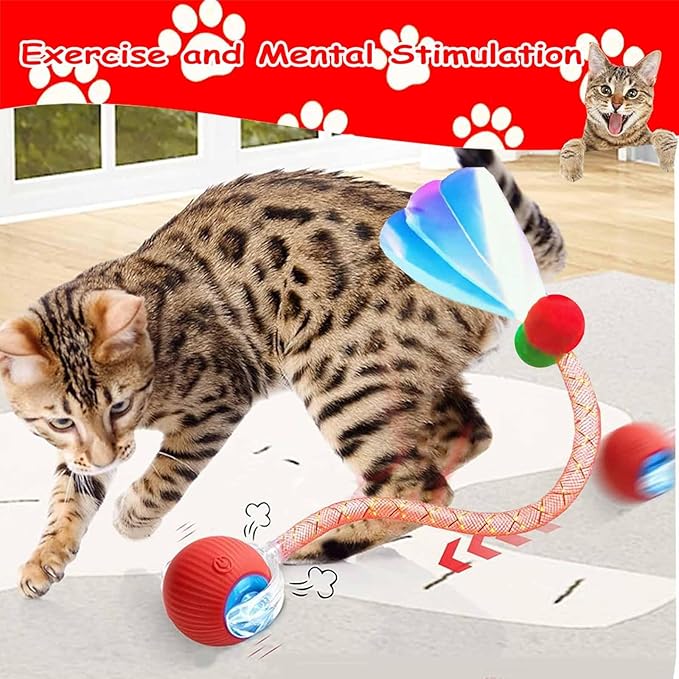 2 PCS Interactive Cat Toy Rolling Ball with Tail Chewie Viral Dog Ball, Smart Automatic Rolling Pet Balls,Automatic Moving Electric Cat Toy