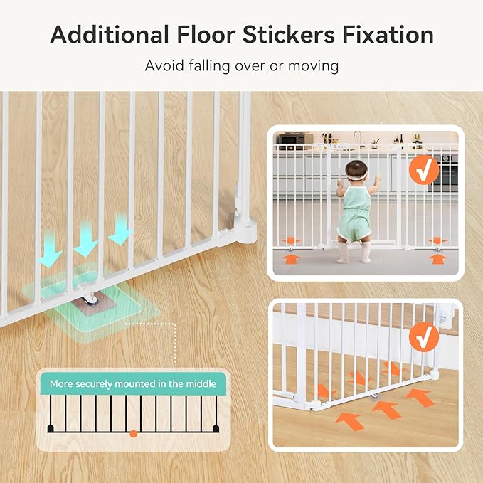 COMOMY 80" Extra Wide Baby Gate, Dog Gate for House Stairs Doorways Fireplace, Auto Close Pet Gate with Door Walk Through, 3 Metal Panels, Hardware Mounted Baby Fence Indoor Outdoor(30" Tall, White)