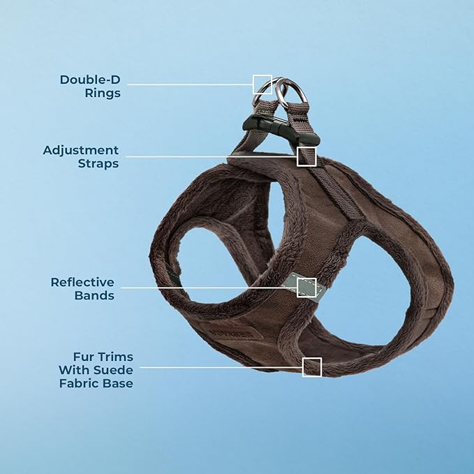 Best Pet Supplies - All Weather Plush, Reflective, No Pull Harness for Small, Medium Dogs, Cats - Secure with Hook & Loop Fastener, Buckle, Double D-Rings - Chocolate Suede, XL