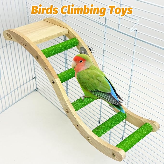 Hamiledyi Nature Wooden Bird Ladder Pet Parrots Climb Bridge Exercise Stands for Parakeet Climbing Chewing Bridge Bird Cage Accessories for Cockatiel Parakeet Lovebirds Budgie (Green)