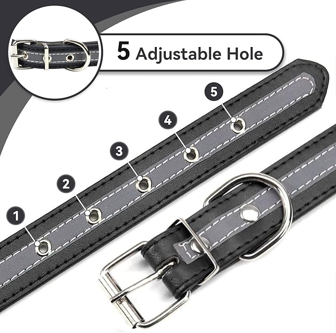PETCARE Reflective Dog Collar with Cute Paw Rivet Studded Funny Soft PU Leather Adjustable Puppy Dog Collars for Small Medium Large Dogs Cats (Black,Medium)