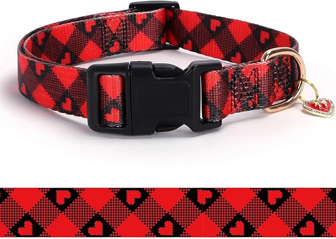 Love Pattern Dog Collar with Buckle Adjustable Safety Nylon Collars for Small Medium Large Dogs, Cute Stylish Girl Boy Christmas Dog Collar(Red Heart,XL)