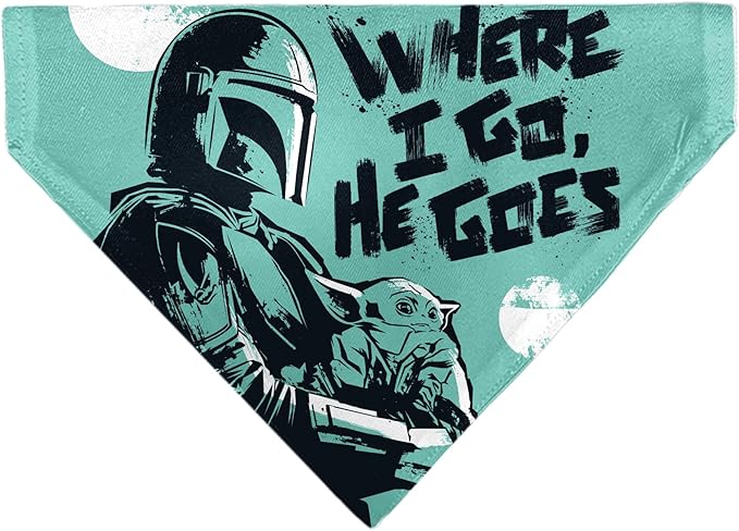 Star Wars Pet Bandana Star Wars Madalorian and Grogu Where He Goes I Go Pose Blue Slip On Collar Bandana Only