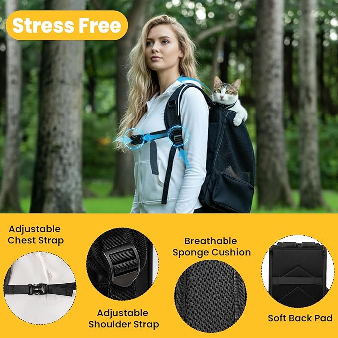Cat Backpack Carrier for Small Dogs and Cats Fit Up to 15 Lbs,Small Dog Backpack, Foldable with 3-Side Mesh Windows, Pet Carrier for Travel & Hiking Friendly，Black