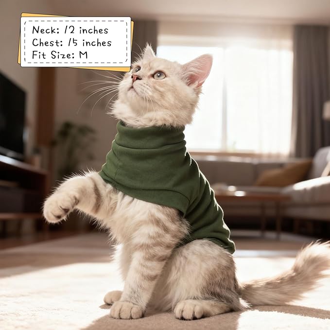 EXPAWLORER Soft Cat Sweater - Sweaters for Cats Only Warm Kitten Clothes, Fall and Winter Pet Coat Pullover Design, Fleece Sweatshirt Clothing Also for Puppy Small Dogs, Army Green S