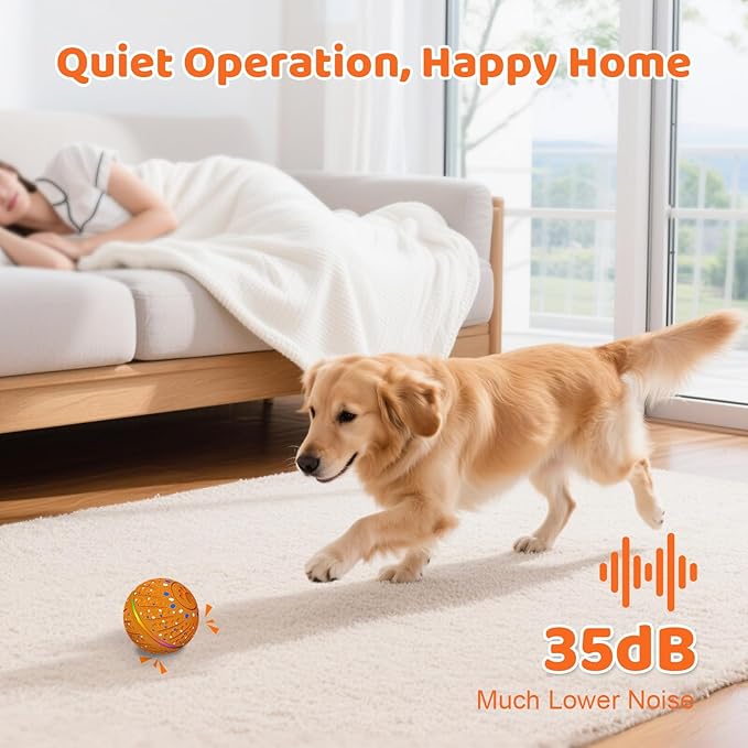 Interactive Dog Toys Ball - Smart Moving Bouncing Dog Ball with Colorful Lights, E-TPU Material, 3 Play Modes Automatic Rolling Balls Toy for Small Medium Dogs Keep Them Busy(Orange)