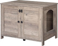 HOOBRO Litter Box Enclosure, Cat Litter Box Furniture with Removable Divider, Large Hidden Litter Box Furniture, Wooden Cat House, End Side Table, 31" L x 17.5" W x 19.7" H, Greige BG03MW01G2