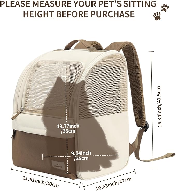 Cat Carrier Backpack,Steel Wire Frame More Stable,600D Wear-Resistant Oxford Fabric, Dog Carrier Cat Backpacks Suitable for Travel,Beige