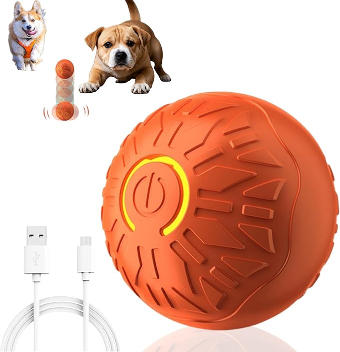 Interactive Dog Toys Dog Balls,Durable Motion Activated Automatic Rolling Ball Toys for/Small/Medium Dogs(Orange)