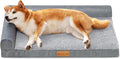 Patas Lague Orthopedic Dog Bed Medium Size Dog 30''X20'', Waterproof L Bolster Medium Pet Sofa Beds with Removable Washable Cover, Soft Comfortable Pet Couch Crate Mat with Nonskid Bottom, Grey