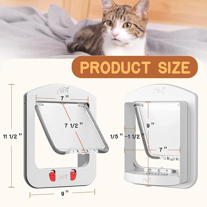HIDROSIL Cat Door, Pet Door with Collar Sensor, C at Door with Magnetic Keys and 2 Sensor Keys, White Frame 11.5 x 9 x 1.5 inches