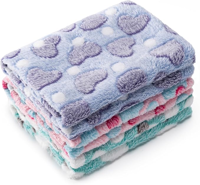 1 Pack 3 Blankets Super Soft Fluffy Premium Fleece Pet Blanket Flannel Paw Printed Throw for Dog Puppy Cat (Small 23x16'', Purple, Pink, Green)