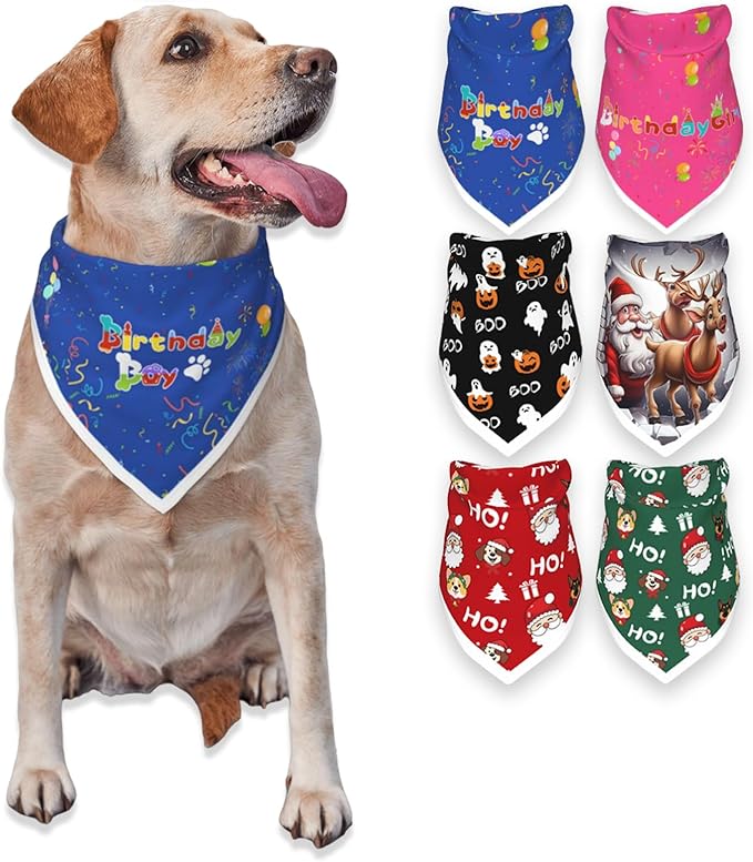 Birthday Dog Bandanas Boy,Blue Reflective Dogs Scarfs for Birthday Party Decorations Supplies for Dogs Pet Accessories,Cat Dogs Triangle Pet Scarves for Medium Dogs Outfit,M