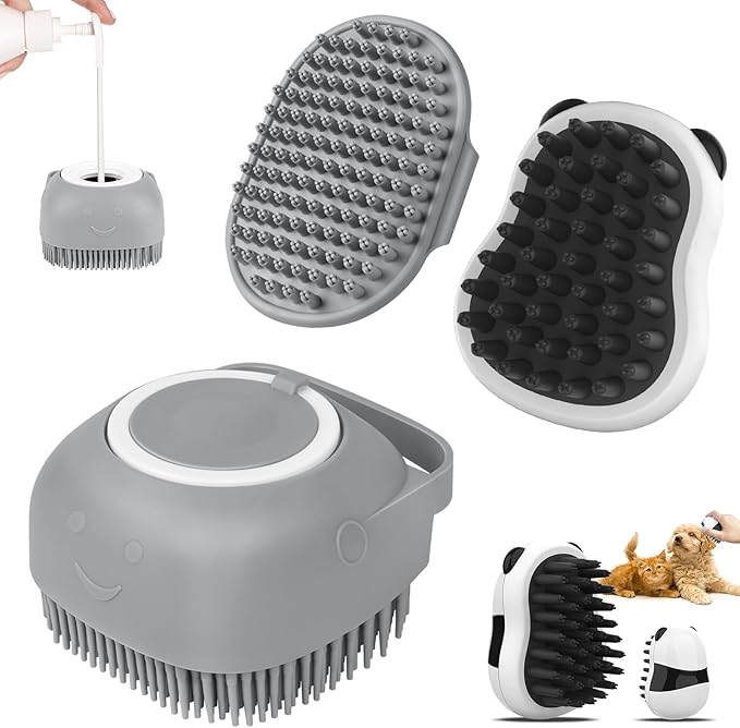 Comotech 3PCS Dog Bath Brush | Dog Shampoo Brush |Scrubber for Bath | Grooming/Washing Brush Scrubber (Gray Gray White)