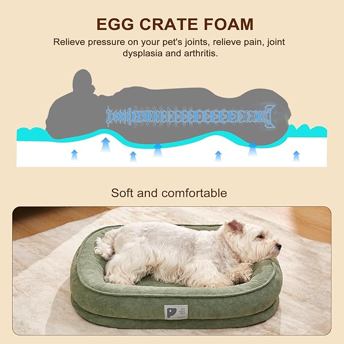 Orthopedic Dog Bed for Small Dog, Washable with Removable Cover&Non-Slip Bottom with Four-Sided Bolster Cushions,squishmallow Green S