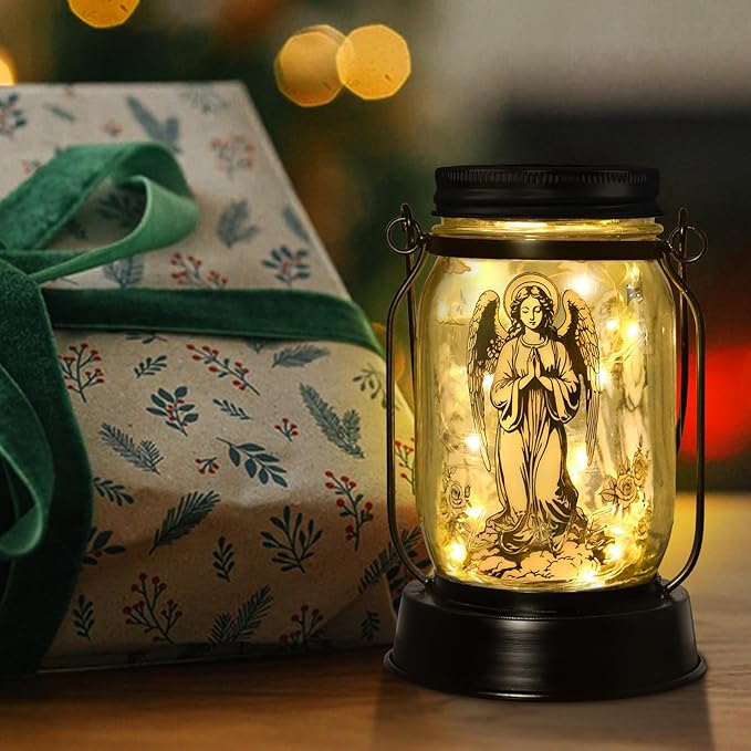 kyoryuger Guardian Angel Gifts for Women/Men Angel Praying Solar Lantern Mom Birthday, Mothers Day, Sympathy Solar Lantern Garden Decoration Outside for Yard, Patio,Backyard,Porch, Torches