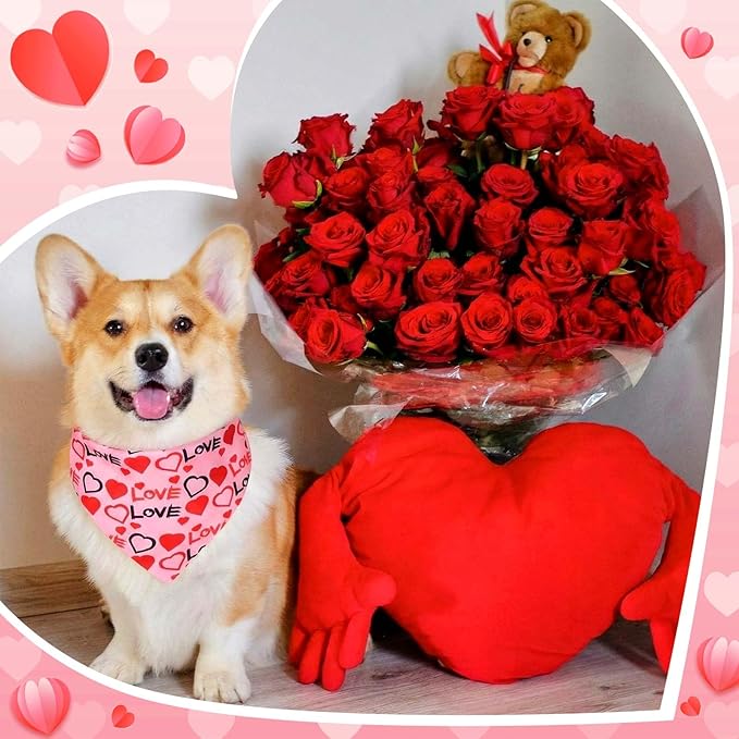 Youyole 120 Pcs Valentine's Day Dog Bandana Bulks Love Dog Bandanas Valentine's Day Pet Scarf Soft Cat Triangle Scarves Pet Bandana Red Pink Heart Bibs for Small and Medium Breed