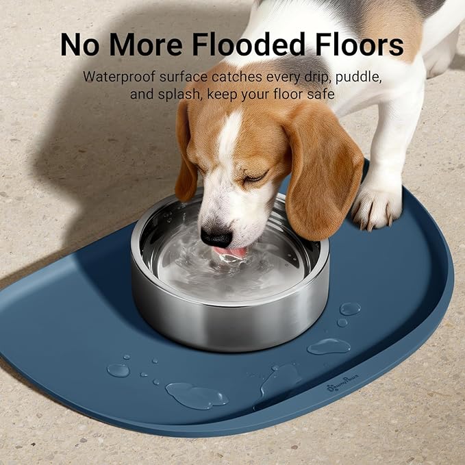 DownyPaws Dog Food Mats for Floors Waterproof, BPA Free Silicone Dog Bowl Mat, Non-Slip Pet Feeding Mat with High Raised Edge, Cat Placemat for Messy Drinkers, 24"×17", Ocean
