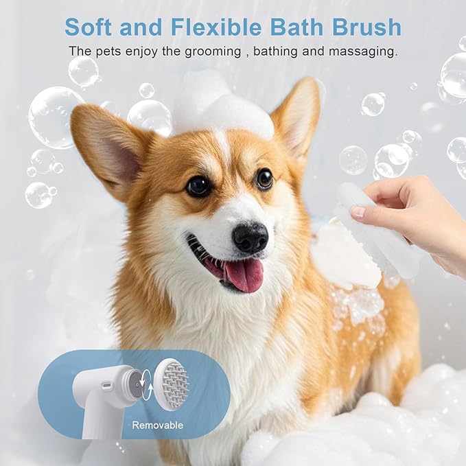 Pet Electric Foaming Dog Shampoo Dispenser with Brush for Dogs Bathing, Soft Brush, Massaging and Grooming, Bubble/Spray Mode, Rechargeable Dog Foam Sprayer Soap Dispenser for Short/Long Haired Pet