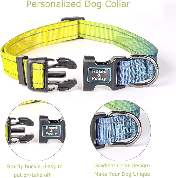 Roses&Poetry Dog Collars for Medium Dogs with Gradient Amber, Yellow Reflective Dog Collar Adjustable Mediums Pet Collars for Small Medium Large Dogs (Amber-M)