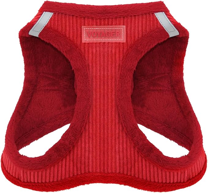 Best Pet Supplies - All Weather Plush, Reflective, No Pull Harness for Small, Medium Dogs, Cats - Secure with Hook & Loop Fastener, Buckle, Double D-Rings - Red Corduroy, M
