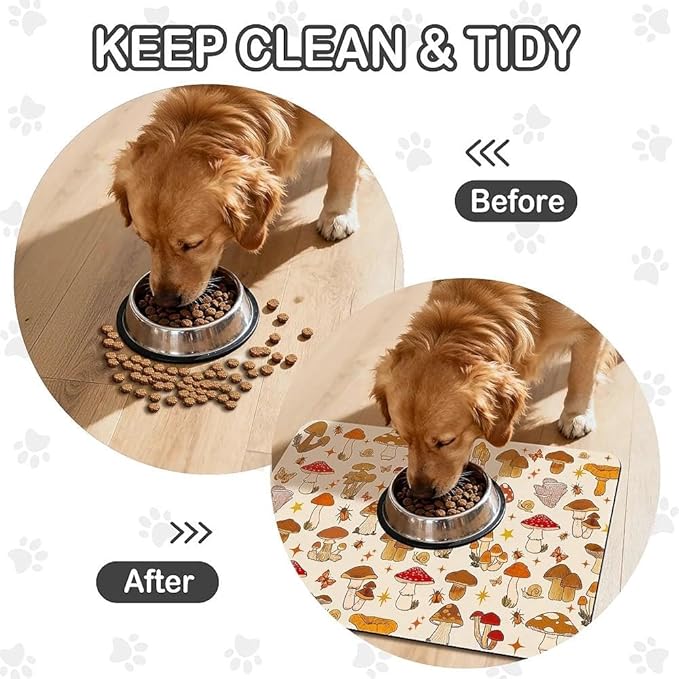 Dog Food Mat for Pet Cat Food Mat, Mushroom Absorbent Quick Dry Dog Bowl Mats for Food and Water, Non-Slip Cat Pet Feeding Mats for Floor Placemats 12"x20"
