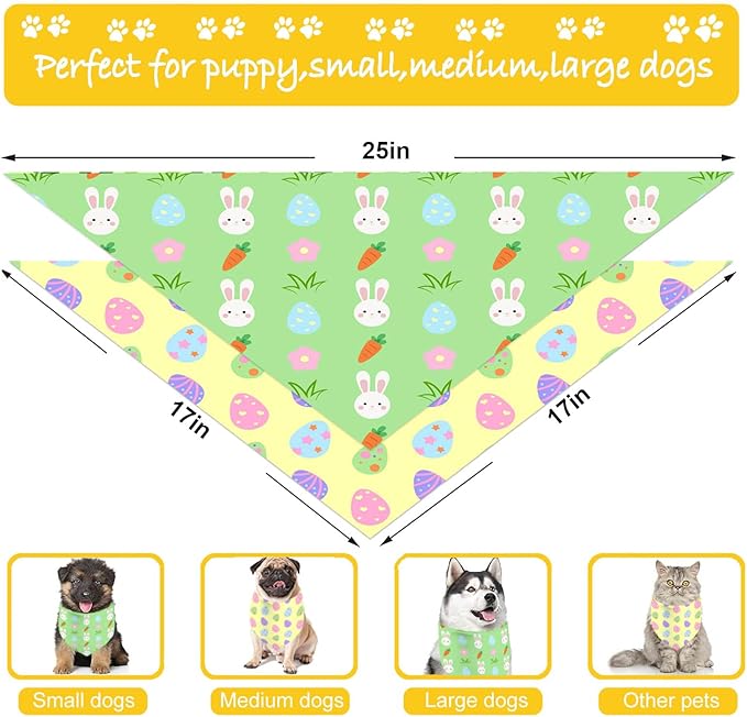 Easter Dog Bandana, 2 Pack Adjustable Holiday Party Birthday Pets Rabbit Easter Egg Bandana Triangle Bibs Cat Scarf Set