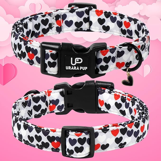 Valentine's Dog Collar, UP URARA PUP Love Heart Adjustable Pet Collar with Bowknot Charm, Daily Dog Accessories for Small Medium Large Dogs