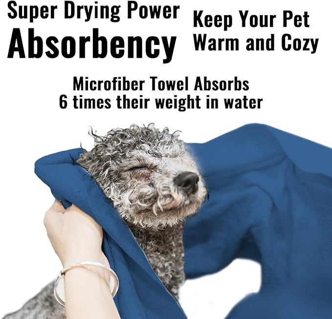 Microfiber Dog Towels for Drying Dogs, Super Absorbent and Soft Pet Grooming Towel, 40 Inch X 23.6 Inch, Perfect for Large, Medium or Small Dogs, Blue