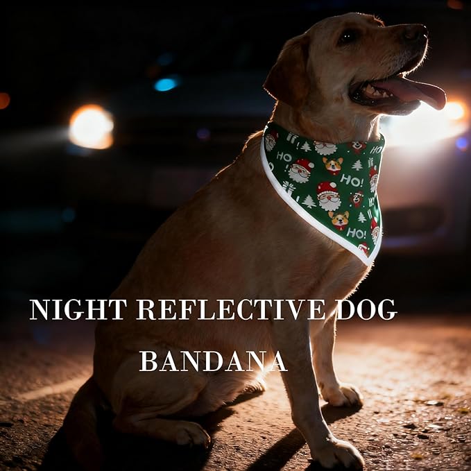 Christmas Dog Bandanas Santa Claus Dogs Scarf for Boy and Girl,Reflective Dog Bandana for Night Safety,Adjustable Cat Dogs Triangle Pet Scarves for Small Dogs,Green,S