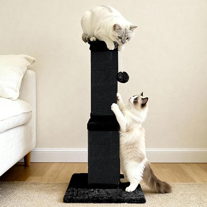 AGYM Cat Scratching Post, 32 Inch Cat Scratching Posts for Large Cats, Scratching Posts for Indoor Cats Adults, Cat Scratch Post with Nature Sisal, Full Black