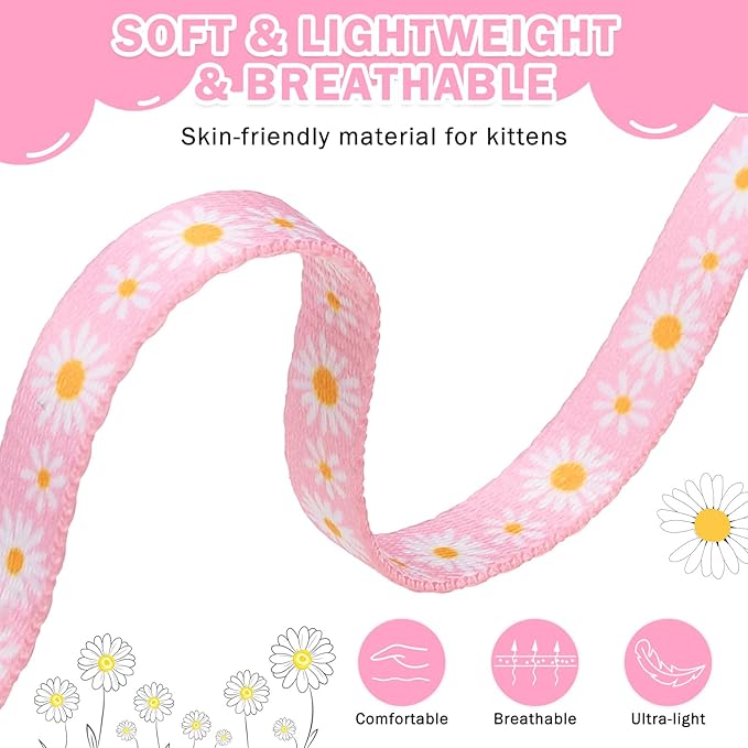 SCENEREAL Spring Cat Collar Breakaway with Bells, 2 Pack Cute Flower Pet Collar with Removable Bow Tie and Bandana, Adjustable Safety Buckle with Daisy Pendants for Girl Cats Kitten
