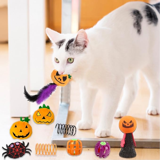 Interactive Cat Play Tunnels - Halloween Peekaboo Cat Cave with Toys, Cats Engaging Activity Center | Interactive Toy & Activity Center for Indoor Cats, Kittens, Small Animals, Playing & Stimulation