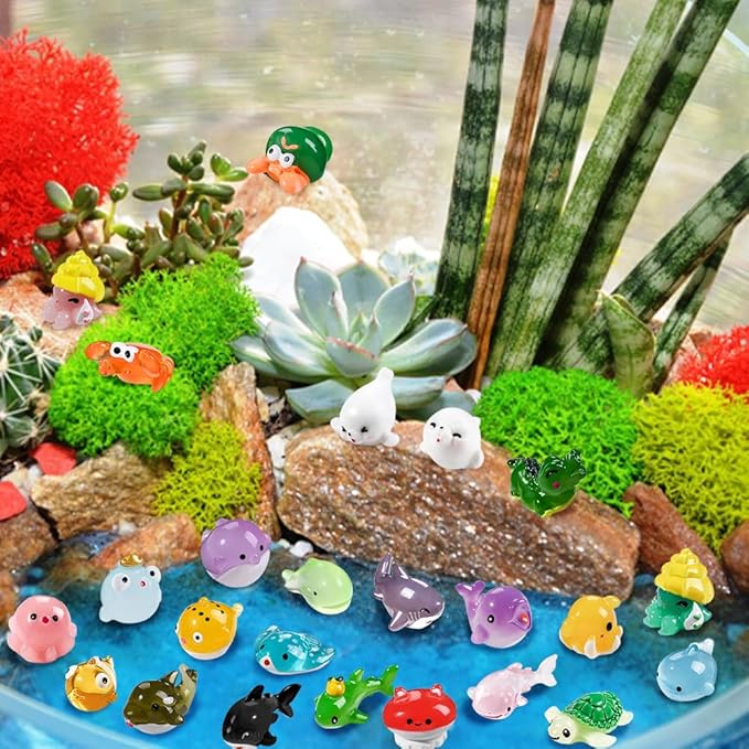 DIYDEC 36pcs Mini Ocean Resin Animals Tiny Sea Animals Figurines Marine Miniature Plastic Animals Aquarium Ornaments Decorations for DIY Fish Tank Potted Micro Fairy Garden Dollhouse