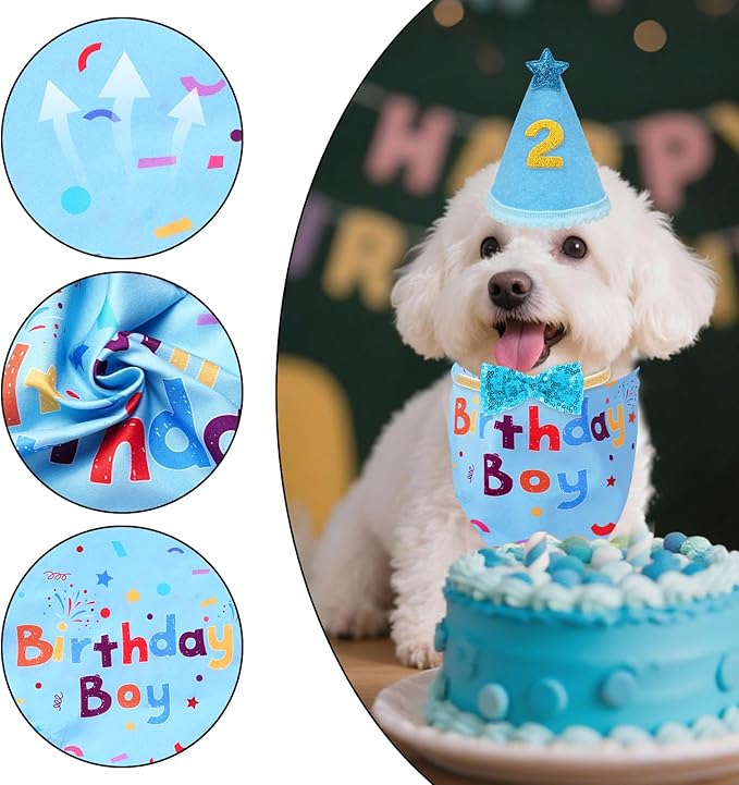 hoyuwak Dog Birthday Party Supplies Girl Boy Dog Birthday Bandana Bow Hat with Numbers for Small Medium Large Pets