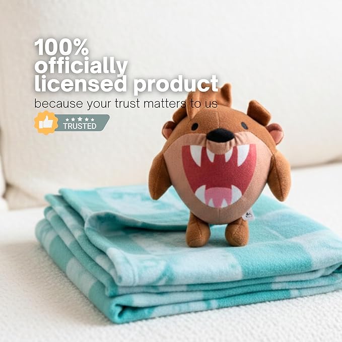 Looney Tunes Taz Tasmanian Devil Pet Throw & Pet Toy Pillow Set - 40in x 50in Super Soft Cozy Throw Blanket for Dogs & Cats - Couch/Bed/Car, (Officially Licensed Product) by Franco Pet