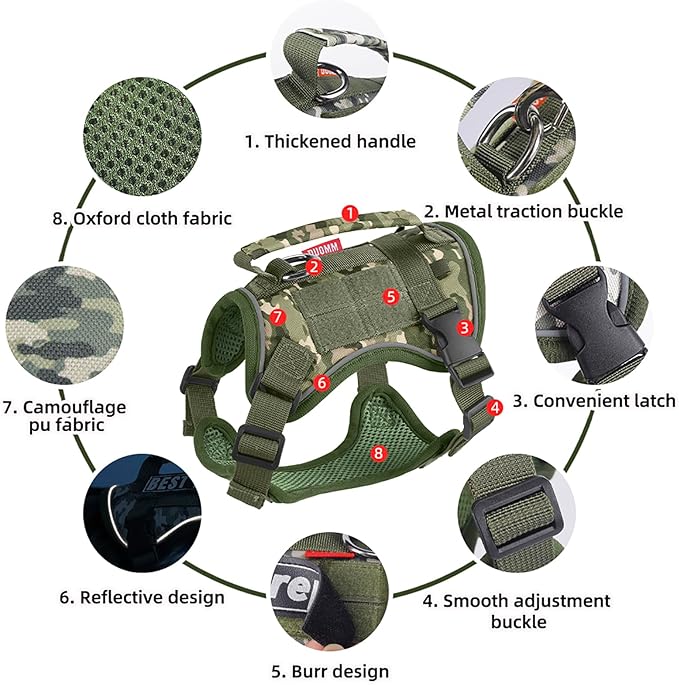 Dog Harness and Leash Set, Small Sized No Pull Pet Harness with Control Handle, Adjustable Tactical Harness for Small Medium Dogs Cats, Reflective Puppy Harness for Walking Hiking Training