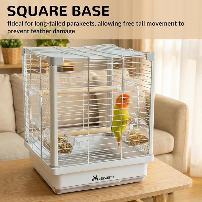 14.6" Portable Travel Bird Cage, Parrot Cage, Ample Room for Tail Movement, with Food Box, Perch, Water Bottle, for Vet Visit, Short Trip, Parakeet, Cockatiel, Budgie, Small Medium Birds