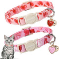 Cat Collar,2 Pack Cat Collars Breakaway with Bell, DOGWONG Safety Buckle Valentine's Day Cat Collar Pink Heart for Girl Boy Cats and Small Dogs，Adjustable 7-12 Inch,Pet Supplies Accessories