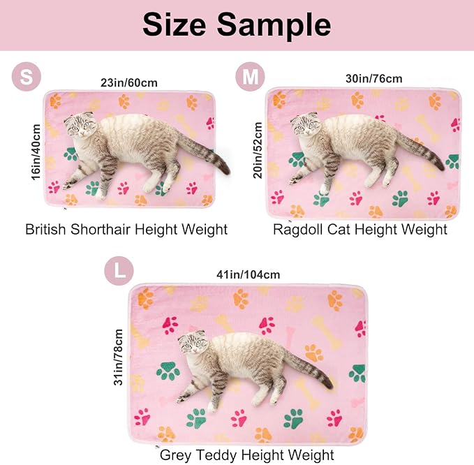 Dono 1 Pack 3 Dog Blankets for Small Dogs, Soft Fluffy Paw Print Pattern Fleece Pet Blanket Warm Sleep Mat, Puppy Kitten Blanket Doggy Mat for Dog Cat Kitten Doggy -23 * 16in (M(30 * 20"), Bone-2)