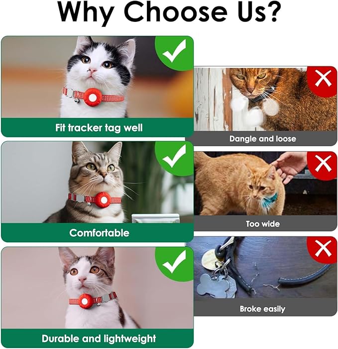 GPS Tracker for Cats, Compatible with Apple Find My App (Only iOS), No Monthly Fee Cat Tracker, Waterproof (White Tracker, Red Cat Collar)