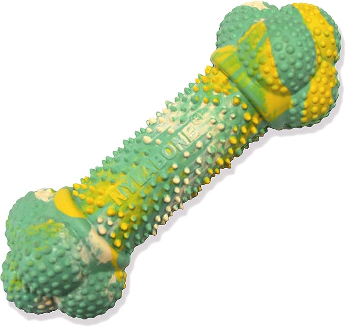 Nylabone Flavor Frenzy Barbell Puppy Chew Toy, Rubber Toys for Teething Puppies, Peanut Butter & Banana Flavor, Medium Dogs - Up to 35 lbs., 1 Count
