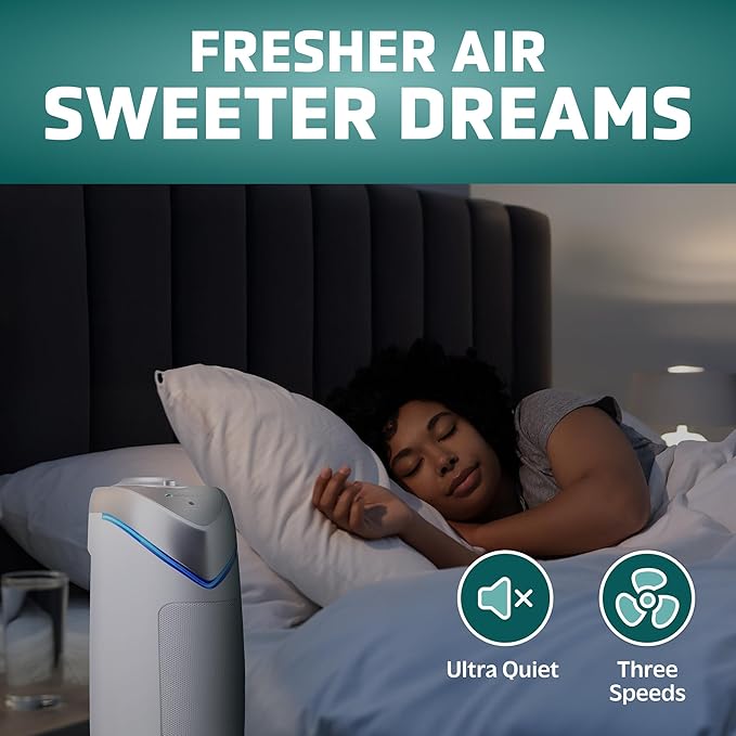 GermGuardian Air Purifier for Home with HEPA Pure Filter, for Wildfire Smoke, Pet Dander, Pollen, Odors, Large Rooms - 743 Sq. Ft., Removes 99.97% Pollutants, UV-C Light, 22", AC4825W, White