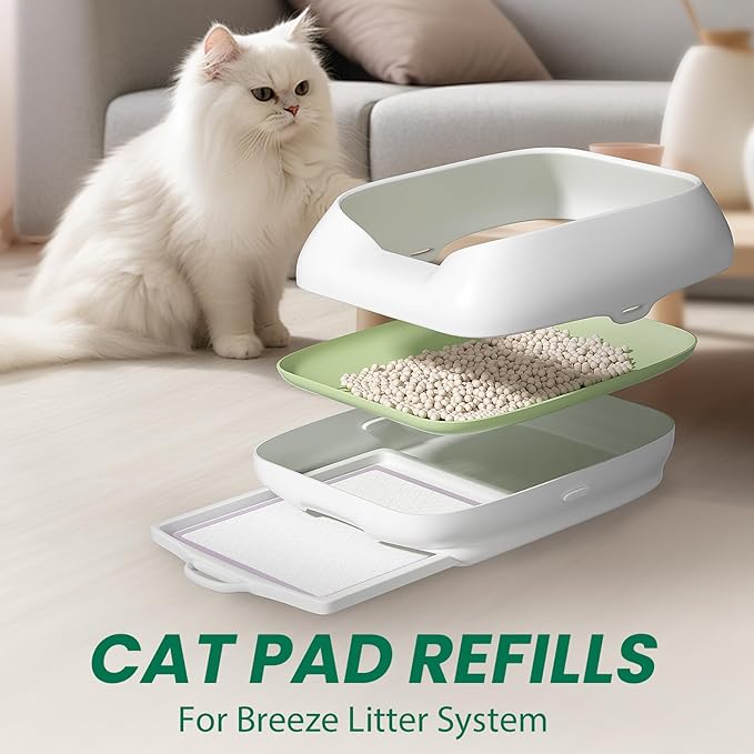 IMMCUTE Multi-Cat Litter Pads 16.9" X 11.4", 30 Ct, Odor Control, Thickened Leak-Proof Pee Pads for Breeze System, Super Absorbent Up to 2L, Disposable Cat Pads Refills, Unscented