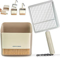 Metal Cat Litter Scooper with Holder, Stainless Steel Metal Litter Scoop Includes Portable Small Broom and Dustpan Set, Speed Sifter Cat Litter Scoop Captures All Clumps, Non-Slip Handle, Easy Clean