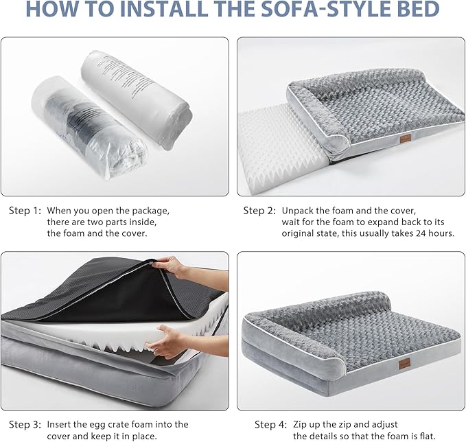 BFPETHOME Orthopedic Dog Bed for Large Dogs-Big Waterproof Sofa Dog Bed with Removable Washable Cover, Washable Pet Bed with Waterproof Lining and Nonskid Bottom,Pet Bed for Large Dogs (Pack of 2)
