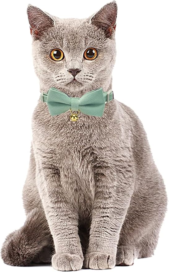Cotton Breakaway Cat Collar with Bow Tie and Bell, Adjustable Cute Soft Corduroy Kitten Collars for Girl and Boy Cats